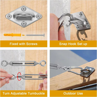 52pcs Sun Shade Sail Hardware Kit for Rectangle Triangle Sun Shade Sails Canopy Installation 304 Stainless Steel Accessories Set