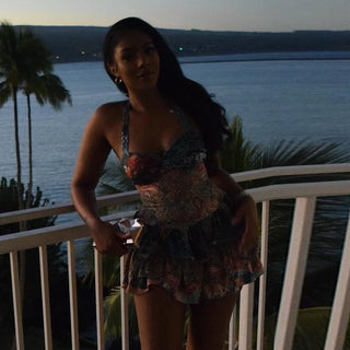 Weird Puss Colorful Print Dress Women Halter Backless Sleeveless Ruched Ruffles Tierred Vacation Beach Party Trend Mini Bodycon