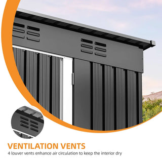 9 x 4ft Outdoor Storage Shed with Windows,Lockable Doors & Sloped Roof,Large Metal Garden Shed for Patio,Backyard,Garage