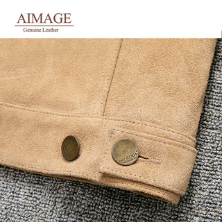 Men Suede cowhide coat Classic England style Suede leather jacket