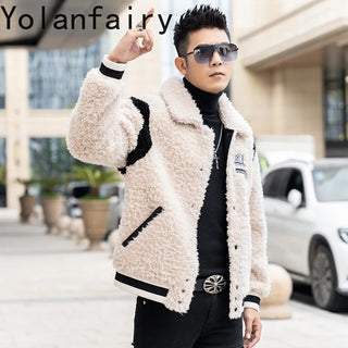 YOLANFARIY Mens Shearling Coat Warm Wool Jacket Men Short Style Real Fur Coats Winter Clothes Slim Fit Мужской Тренчкот 2024