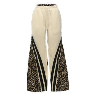 Weird Puss Side Stripe Women Flare Pants Autumn Hipster Leopard Patchwork Pocket Casual Wild Basic Street Sweatpants Trousers