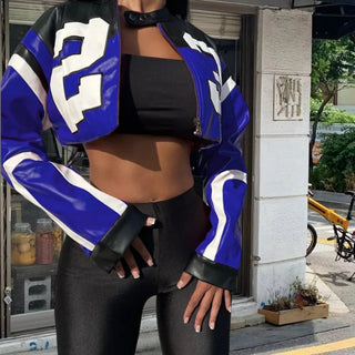 Weird Puss Faux Leather Varsity Jacket Women Hipster Letter Print Autumn Casual Sporty Wild Streetwear Uniform Trend Crop Coat