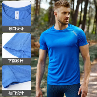Men's Quick-drying Round Neck Summer Sport T-shirt Marathon Running Training Gym Sport Shirt Tops Shorts Sleeve Fitness For Male