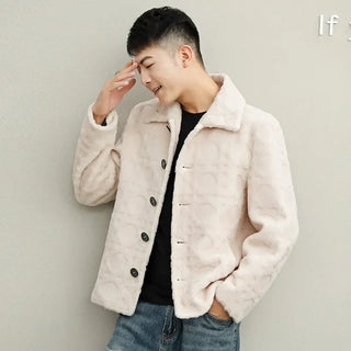 New Single Breasted Fur Coats Men's Granular Lamb Fur Jacket for Men Short Jacket 100% Wool Fur Clothing Male Winter Fashion FCY