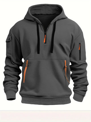 Men's Casual Sports Hoodie Spring Autumn Fashion Solid Color Long-Sleeved Pullover with Arm Pocket And Pull Rope plus Size