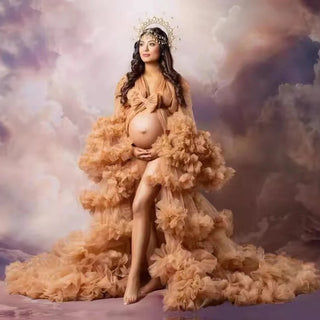 Maternity Prom Dress Bridal Robe Fluffy Tulle Dress for PhotoShoot Ruffled Babyshower Gowns Pregnant Women Photography Sleepwear