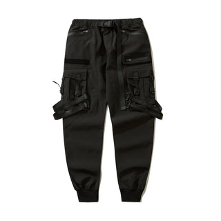 Hip Hop Tactical Cargo Pants Men Ribbons Joggers Trousers 2023 Spring Functional Elastic Waist Fahsion Streetwear Pant