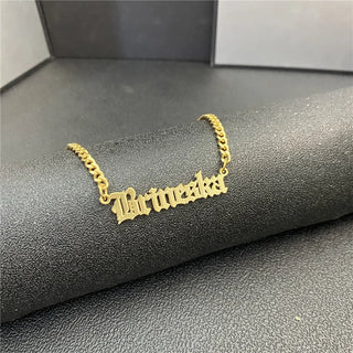 Custom Old English Necklace For Women Stainless Steel Gold Choker Cuban Chain Personalized Name Necklace For Men Gift
