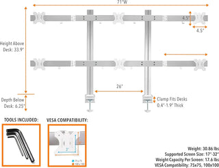 6 Monitor Mount Desk Setup - Heavy-Duty Height Adjustable Monitor Stand, Swivel Arm with Clamp-On Base, 6 Screen VESA Mount