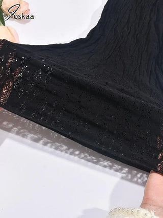 Joskaa Black Knit See Through 2 Piece Set Women Sexy Stand Collar Tops and High Waist Foot Pants Matching 2024 Nightclub Outfits