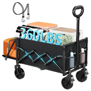 Collapsible Wagon Cart with Expandable Storage & Locking Front Wheels, Portable Foldable Wagon for Beach, Camping, Shopping