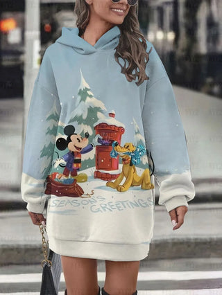 Hot sale new autumn and winter women's hooded skirt Christmas Disney Mickey Minnie print comfortable sweatshirt hoodie