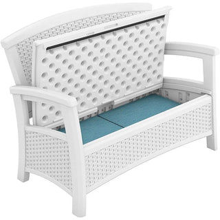 Elements Stylish Lightweight Loveseat Outdoor Seating with Convenient Built In Universal Storage, and All Weather Plastic