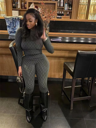 Weird Puss Coins Print Women 2 Piece Set Casual Sporty Elastic Full Sleeve Crop Tops+Wide Waist Leggings Matching Activity Suits