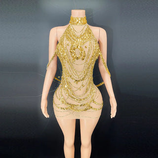 Sexy Sparkly Silver Prom Dresses Glitter Beads Crystal Rhinestones See-Thru Tassels Birthday Party Gowns Sexy short skirt