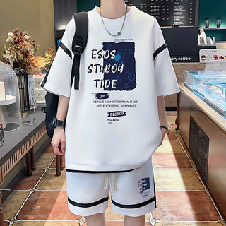 S-6XL Summer Oversized Men's Set Korean Casual Sports Suit Breathable T-shirts Shorts 2 Piece Set High Street Men's Clothing New