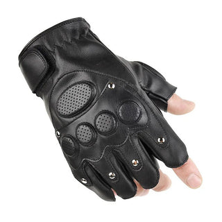 Men Women Half Finger Sports Fitness Tactic Fighting Protect Pad Glove Metal Rivet Punk PU Leather Equipment Exercise Mitten O20