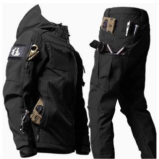 Winter Outdoor Waterproof Suits Men Tactical Windproof Hooded Jacket Fleece Warm Pants Multi-pocket  Thermal Sets Autumn
