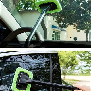 Car Window Cleaner Brush Kit Microfiber Windshield Cleaning Tool Auto Interior Glass Wash Wiper Long Handle Reusable Cloth Pad