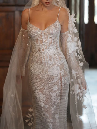 Wedding bride new embroidery tight V-neck suspenders mermaid corset wedding dress floral embroidery princess ladies tail dress