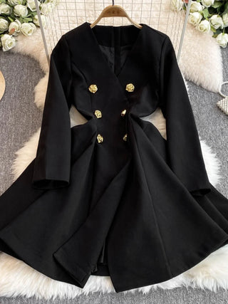 Formal Autumn Winter Double Breasted Long Sleeve Short Blazer Dress Women Suit Coats Office Lady A Line Pleated Quality Vestidos