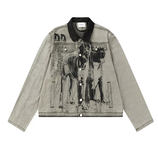 Vintage Hip Hop Spring Autumn Denim Jackets Printed Vintage Harakuju Outwear Jeans Coats For Male