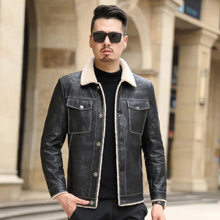 New Men Streetwear Casual Men Winter Thick Fleece PU Leather Jacket Business Clothing Porcket Leather Warn Coat Outwear Men