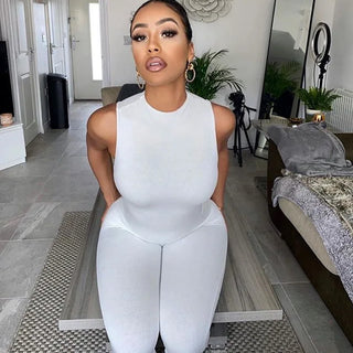 2025 Slim-fitting Women's Clothing Jump Suit Summer Solid Color Sleeveless Sports Trousers Jumpsuit Plus Size 9XL 8XL 7XL 6XL