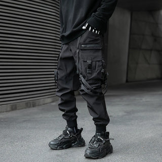 Hip Hop Tactical Cargo Pants Men Ribbons Joggers Trousers 2023 Spring Functional Elastic Waist Fahsion Streetwear Pant