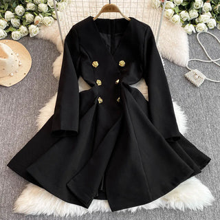 Formal Autumn Winter Double Breasted Long Sleeve Short Blazer Dress Women Suit Coats Office Lady A Line Pleated Quality Vestidos