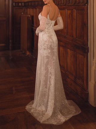 Wedding bride new embroidery tight V-neck suspenders mermaid corset wedding dress floral embroidery princess ladies tail dress