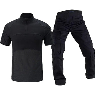 Waterproof Training Set Mens Tactical Camo Patchwork T-shirt+Durable Multi Pockets Overalls Combat Uniform Summer Hunting Suit