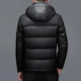 YX-6503 Winter Men's Genuine Leather Down Jacket Hooded Casual Jacket With Thick Down And White Duck Down Jacket Autumn