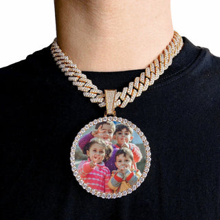 Custom Made Big Photo Medallions 18k Gold Necklace