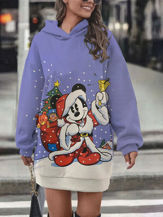 Hot sale new autumn and winter women's hooded skirt Christmas Disney Mickey Minnie print comfortable sweatshirt hoodie