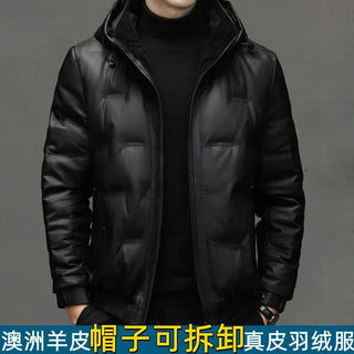 Men's Genuine Leather Luxury Down Jacket Man Winter Hooded Short Thicken Large Size Sheepskin Coat Male Oversized Puffer Jacket