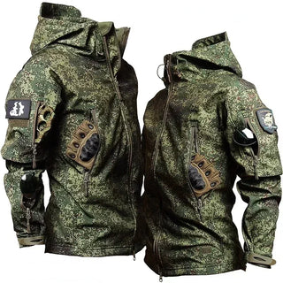 Winter Thicken Men Camo Suit Waterproof Tactical Training Set Multi-pocket Hooded Jacket Fleece Pants Outdoor Hunting 2-piece