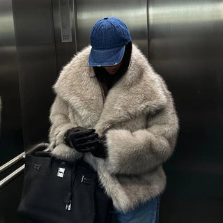 Abrigo de piel esponjosa con degradado para mujer, chaqueta de piel sintética de zorro con cuello grande de lujo de calle alta, nueva moda de invierno de 2024 