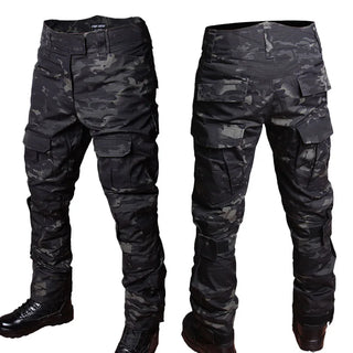 Summer Tactical Sets Men Breathable Short Sleeve Tshirts+Outdoor Multi-pocket Cargo Pants 2 Pcs Suits Black Camo Training Set