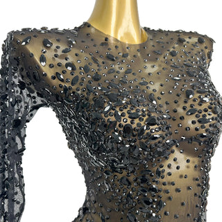 Diamonds Gogo Dance Costume Women Stage Long Dress Black Drag Queen Dress Sexy Party Dresses Festival Rave Outfit Zhima