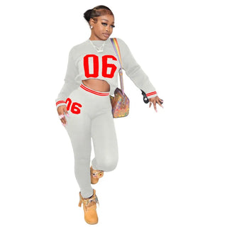 Street Fashion Letter Print Women 2 Piece Set Sports Wear Long Sleeve Crop Top and Skiny Legging Pants Outfits Sweater Tracksuit