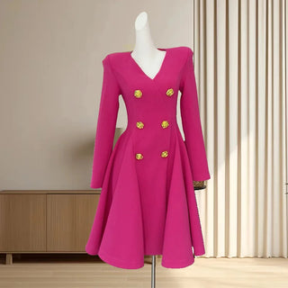 Formal Autumn Winter Double Breasted Long Sleeve Short Blazer Dress Women Suit Coats Office Lady A Line Pleated Quality Vestidos