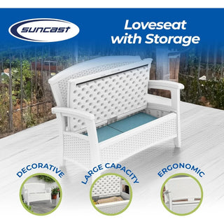 Elements Stylish Lightweight Loveseat Outdoor Seating with Convenient Built In Universal Storage, and All Weather Plastic