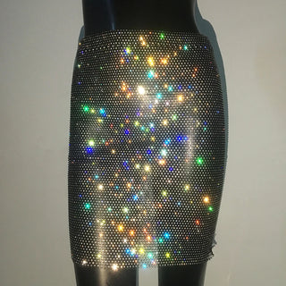 Sparkly Diamond Fancy Party Club Outfits For Women Sexy Crop Top Fishnet Rhinestone See Through Skirt Y2K Festival Rave Clothing