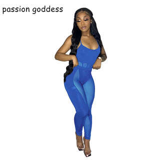 Spaghetti Strap Bodycon Sexy Two Piece Set Women Summer 2022 See Through Mesh Patchwork Club Party Outfits Pants and Top Suits