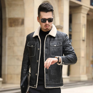 New Men Streetwear Casual Men Winter Thick Fleece PU Leather Jacket Business Clothing Porcket Leather Warn Coat Outwear Men