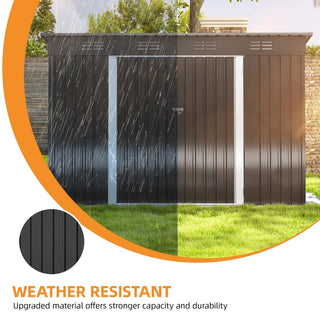 9 x 4ft Outdoor Storage Shed with Windows,Lockable Doors & Sloped Roof,Large Metal Garden Shed for Patio,Backyard,Garage