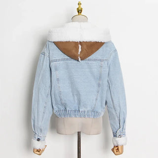 Custom  Fashionable Girl Trendy Fur Coats For Women Ladies Winter Crop Trench Coats Windbreaker Denim Jean Faux Fur Coats Jacket