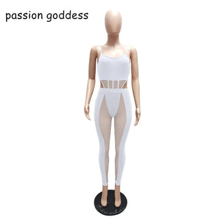 Spaghetti Strap Bodycon Sexy Two Piece Set Women Summer 2022 See Through Mesh Patchwork Club Party Outfits Pants and Top Suits
